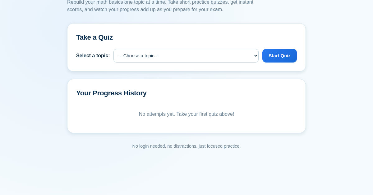 Math Foundation Quiz Tracker